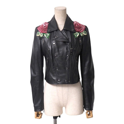 Dolce & Gabbana Rider's Jacket 36 Short Length Lambskin Flower Embroidery