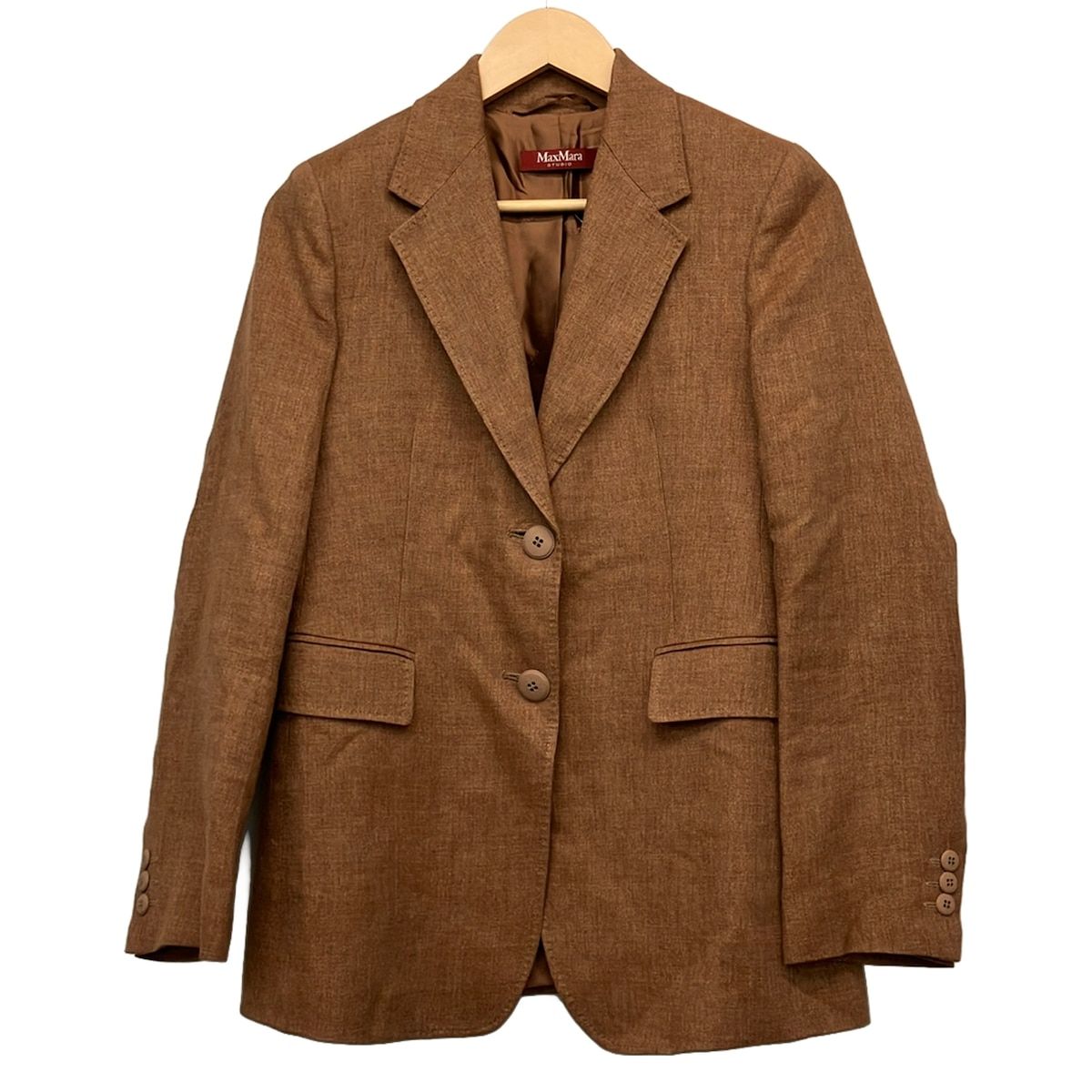 Max Mara Studio Jacket 38 M Brown Long Sleeve Linen Spring Autumn