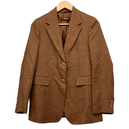Max Mara Studio Jacket 38 M Brown Long Sleeve Linen Spring Autumn