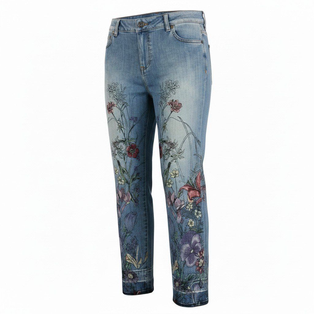 Gucci Ie7 Era Floral Embroidery Denim Pants 42 Indigo Blue