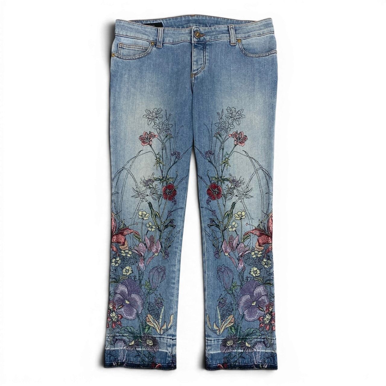 Gucci Ie7 Era Floral Embroidery Denim Pants 42 Indigo Blue — view 2