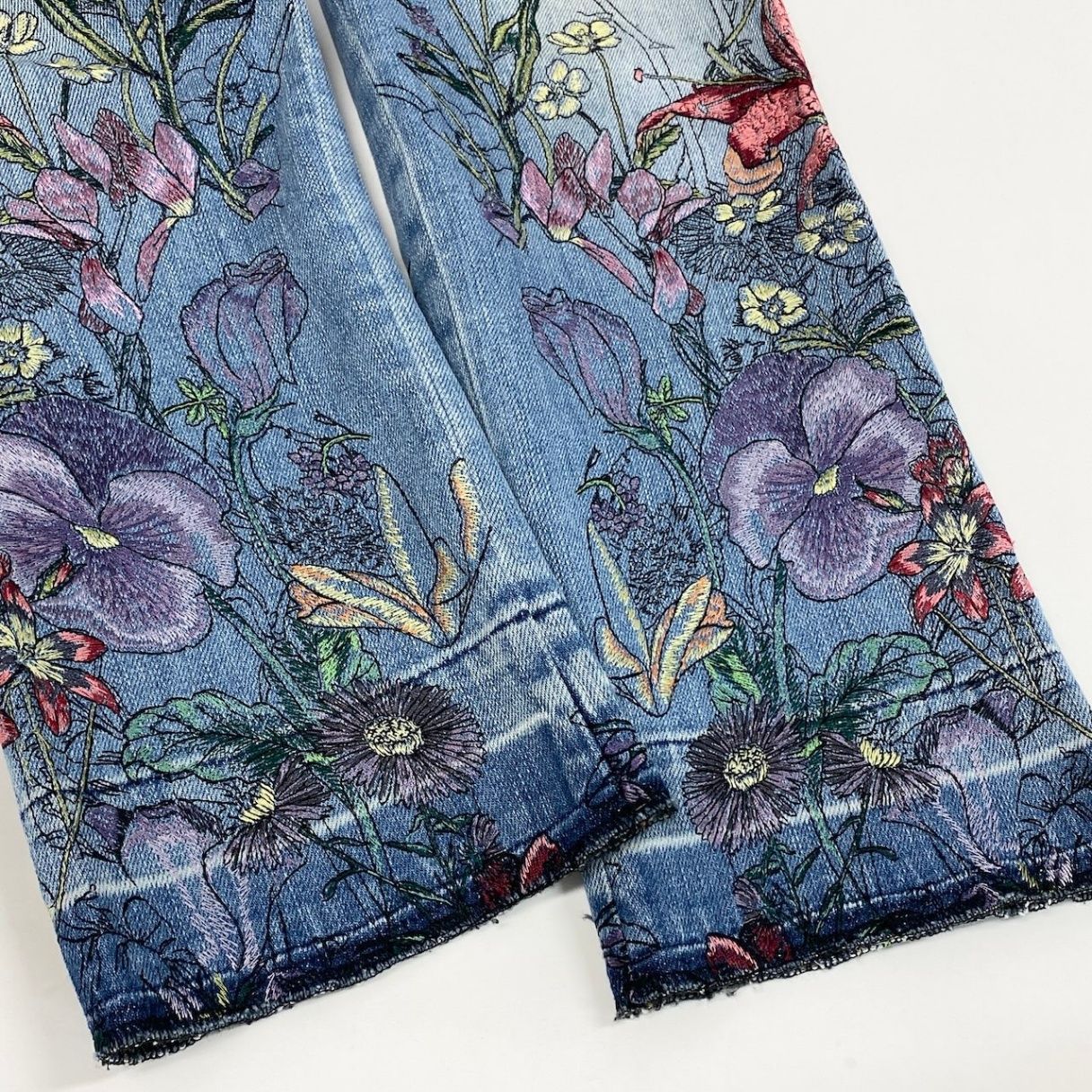 Gucci Ie7 Era Floral Embroidery Denim Pants 42 Indigo Blue — view 8