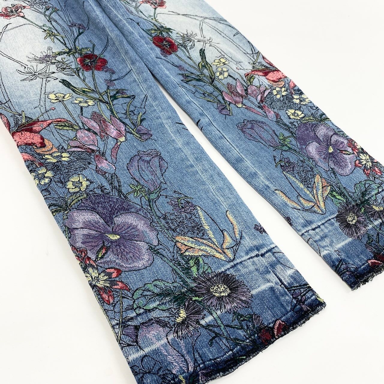 Gucci Ie7 Era Floral Embroidery Denim Pants 42 Indigo Blue — view 6