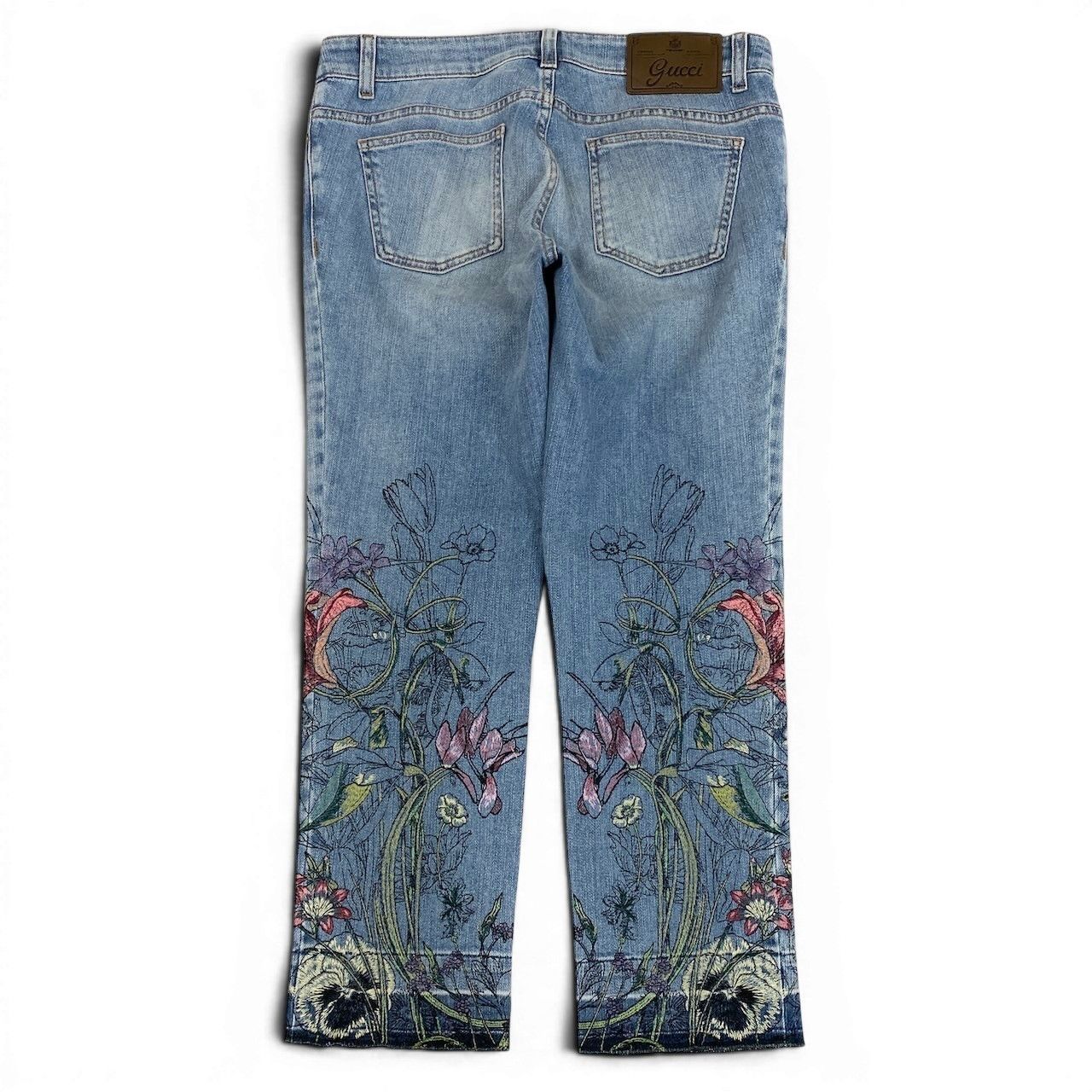 Gucci Ie7 Era Floral Embroidery Denim Pants 42 Indigo Blue — view 3
