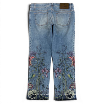 Gucci Ie7 Era Floral Embroidery Denim Pants 42 Indigo Blue — view 3