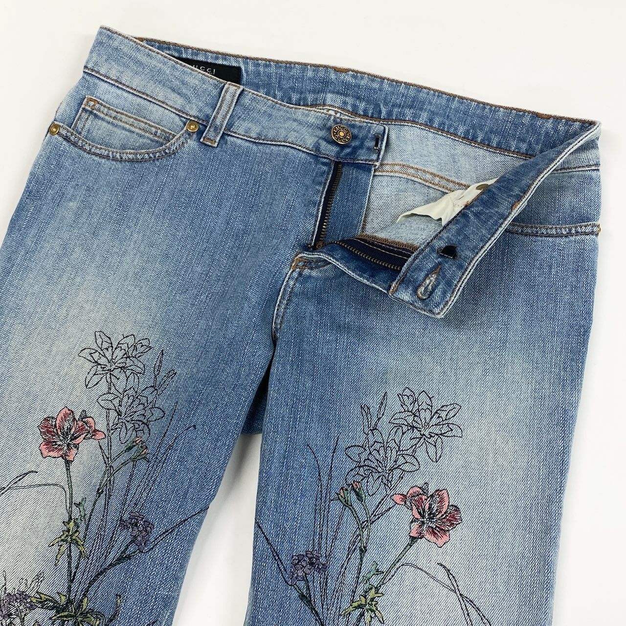 Gucci Ie7 Era Floral Embroidery Denim Pants 42 Indigo Blue — view 4