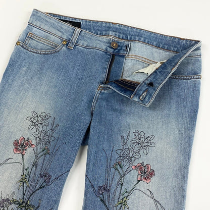 Gucci Ie7 Era Floral Embroidery Denim Pants 42 Indigo Blue — view 4