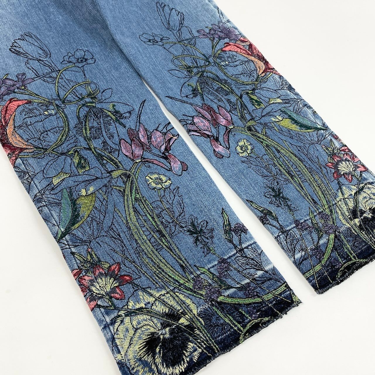 Gucci Ie7 Era Floral Embroidery Denim Pants 42 Indigo Blue — view 7