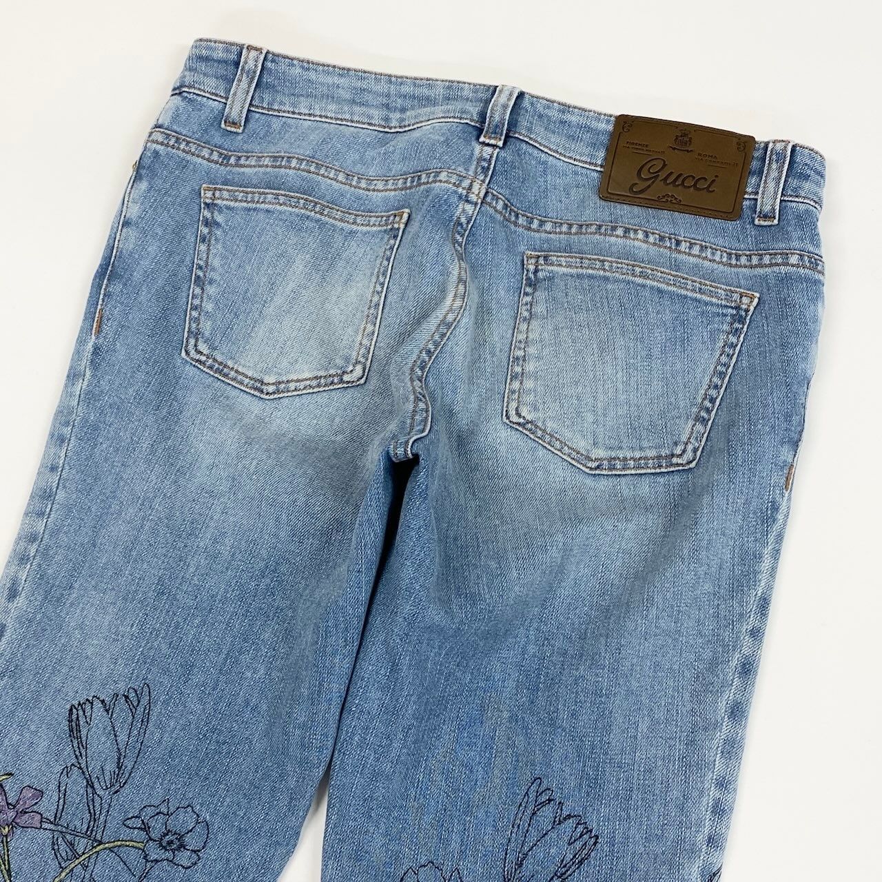 Gucci Ie7 Era Floral Embroidery Denim Pants 42 Indigo Blue — view 5