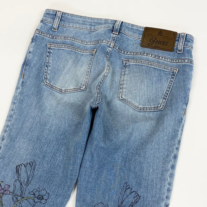 Gucci Ie7 Era Floral Embroidery Denim Pants 42 Indigo Blue — view 5