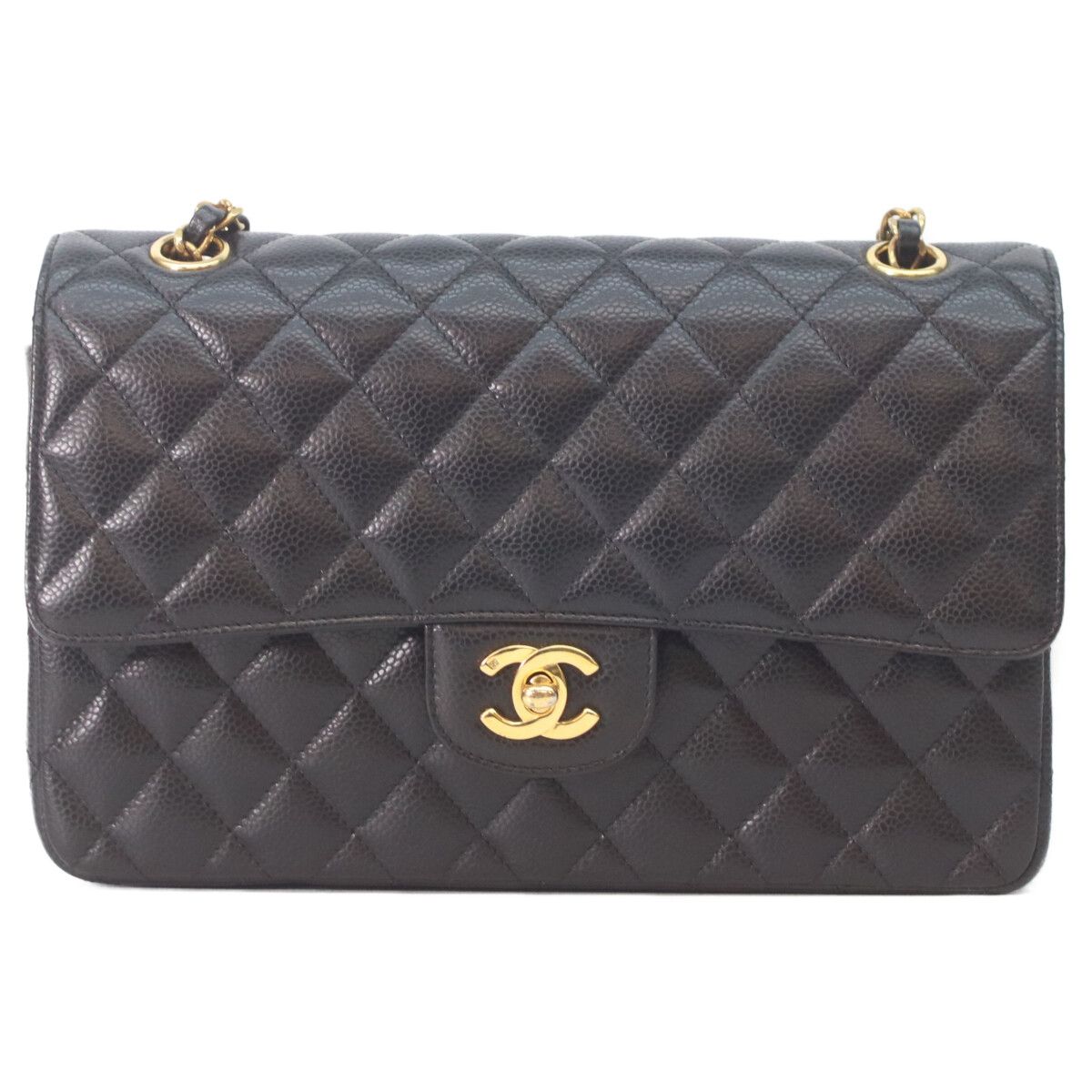 Chanel Black Caviar Gold Quilted 25 Shoulder Bag