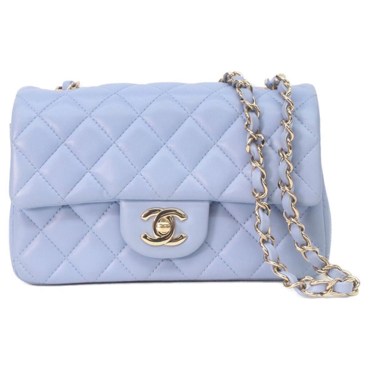 Chanel Light Blue Lamb Gold Mini Quilted 20 Shoulder Bag