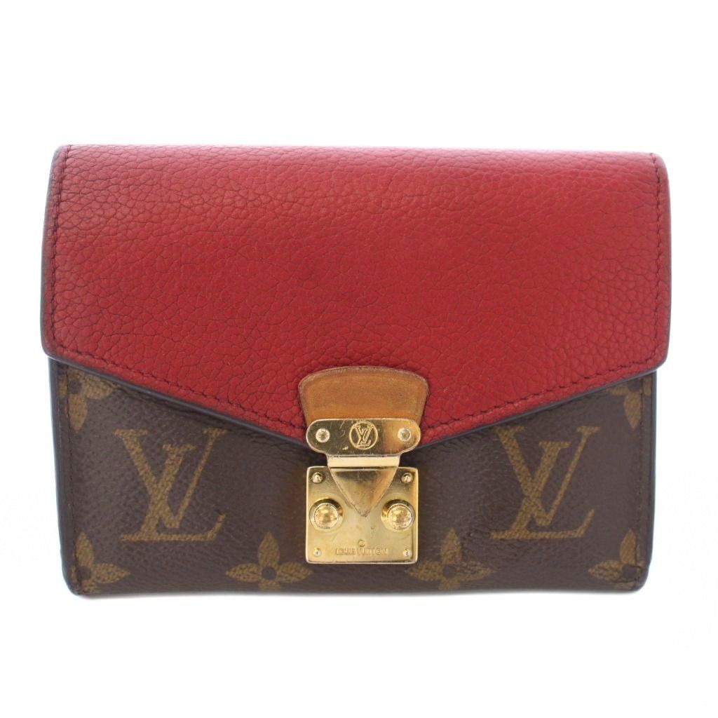 Louis Vuitton Portefeuille Pallas Compact Monogram Trifold Wallet Red Brown TK