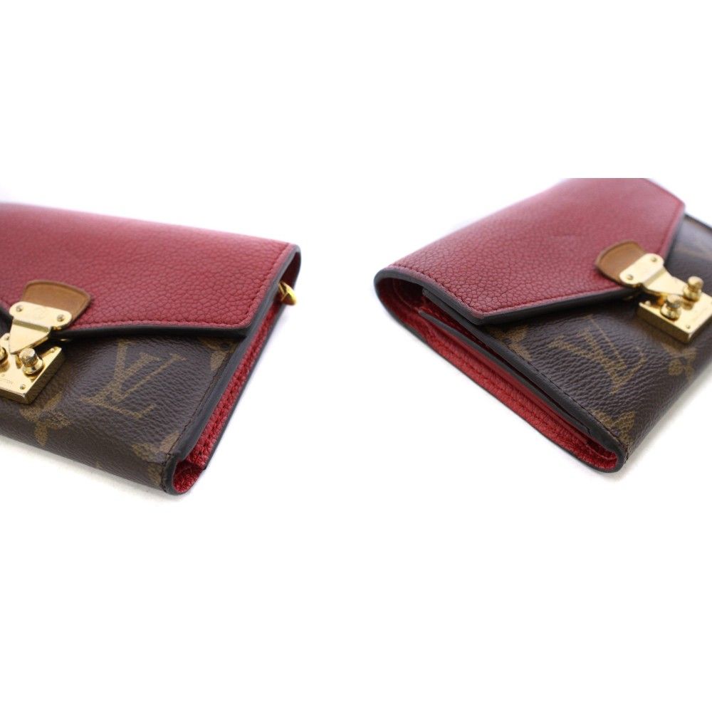 Louis Vuitton Portefeuille Pallas Compact Monogram Trifold Wallet Red Brown TK — view 8