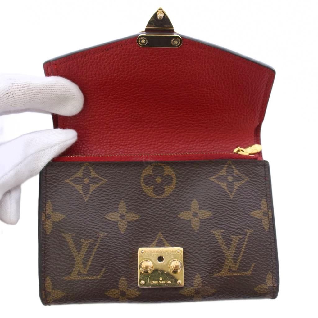 Louis Vuitton Portefeuille Pallas Compact Monogram Trifold Wallet Red Brown TK — view 3