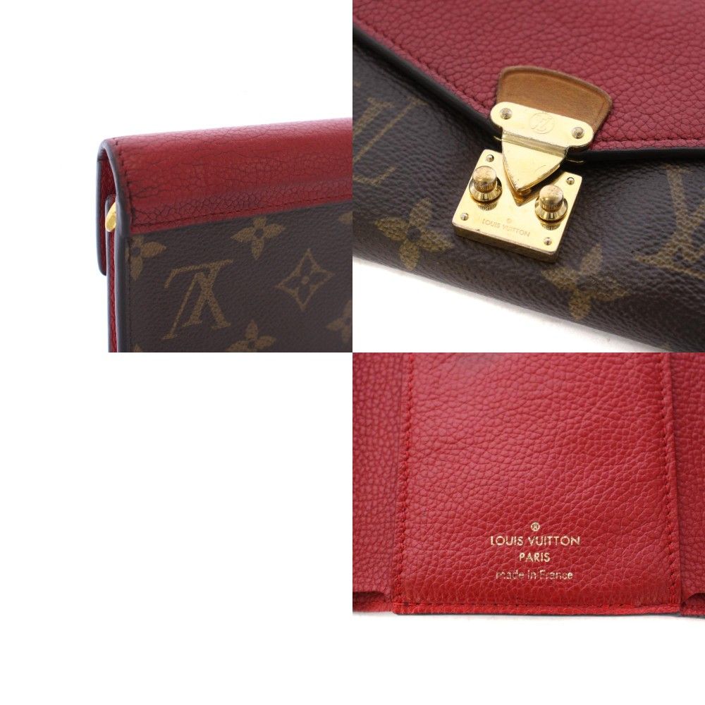 Louis Vuitton Portefeuille Pallas Compact Monogram Trifold Wallet Red Brown TK — view 9