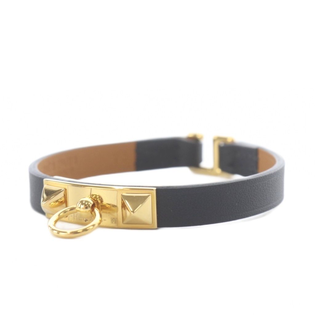 Hermes Mini Rival Leather Bracelet Black — view 2