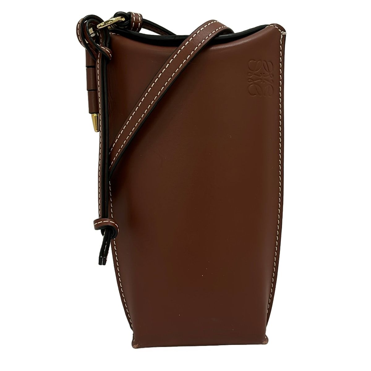 Loewe Shoulder Bag Gate Pocket Dark Brown Smartphone Pochette Leather