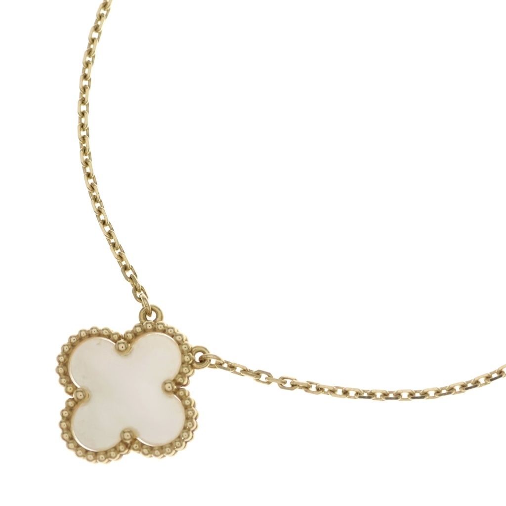 Van Cleef & Arpels Vintage Alhambra Mother of Pearl Necklace Pendant Chain Gold