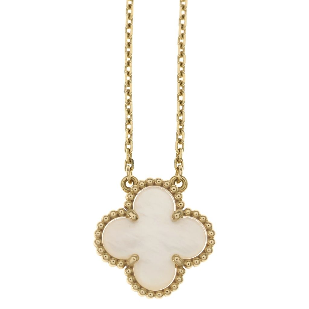 Van Cleef & Arpels Vintage Alhambra Mother of Pearl Necklace Pendant Chain Gold — view 3