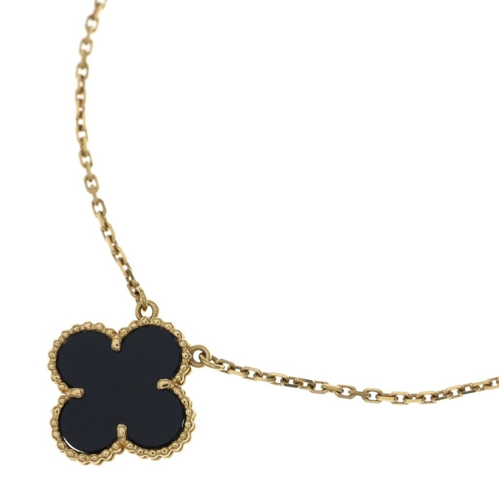 Van Cleef & Arpels Vintage Alhambra Onyx Necklace Pendant Chain Gold Black YG