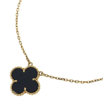 Van Cleef & Arpels Vintage Alhambra Onyx Necklace Pendant Chain Gold Black YG