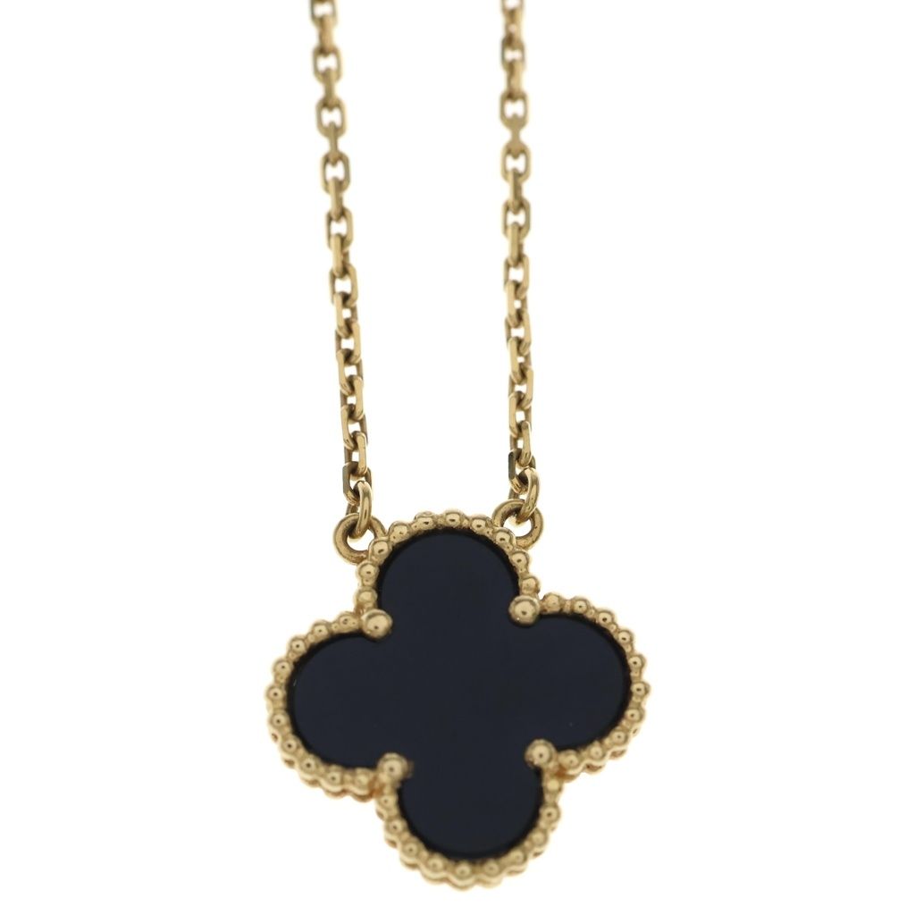 Van Cleef & Arpels Vintage Alhambra Onyx Necklace Pendant Chain Gold Black YG — view 3