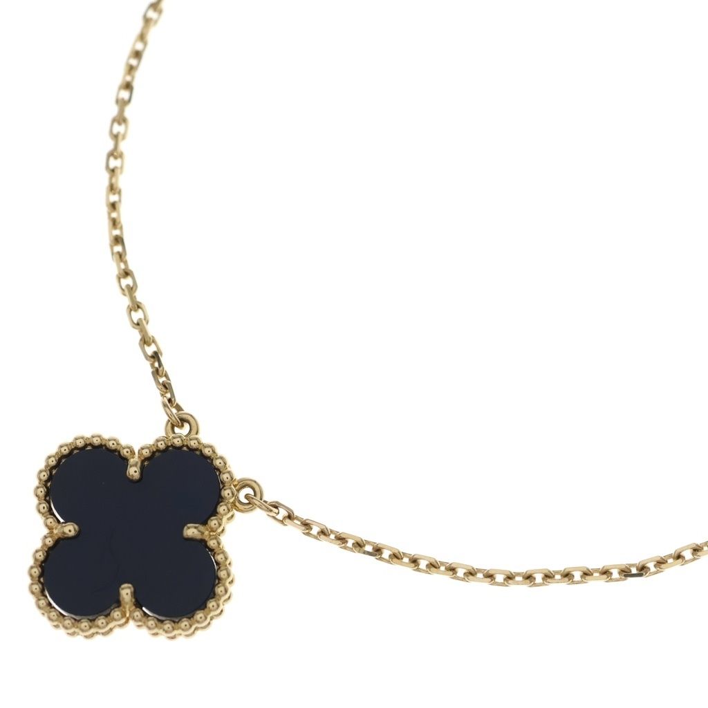 Van Cleef & Arpels Vintage Alhambra Onyx Necklace Pendant Chain Gold Black YG