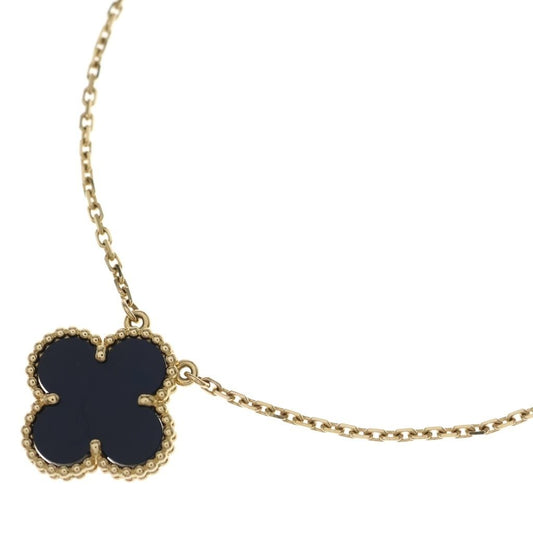Van Cleef & Arpels Vintage Alhambra Onyx Necklace Pendant Chain Gold Black YG