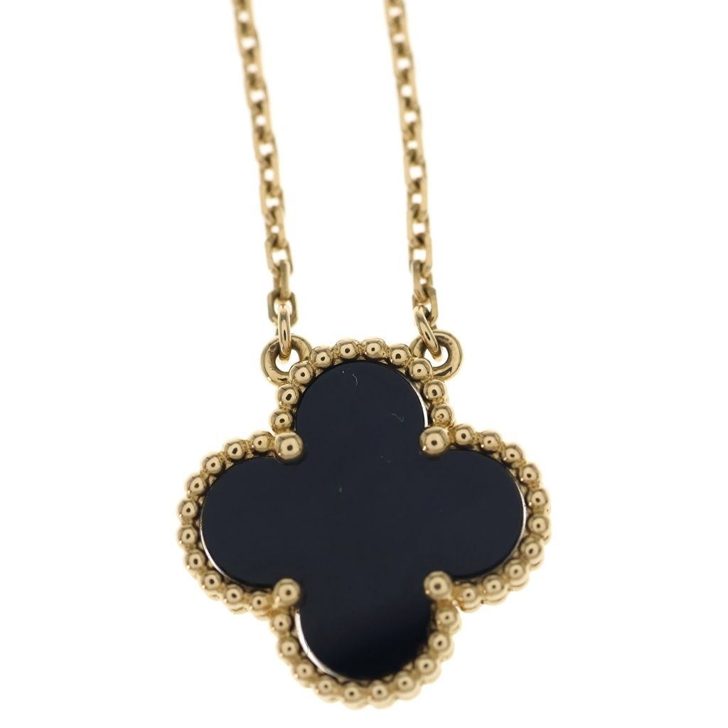 Van Cleef & Arpels Vintage Alhambra Onyx Necklace Pendant Chain Gold Black YG — view 3