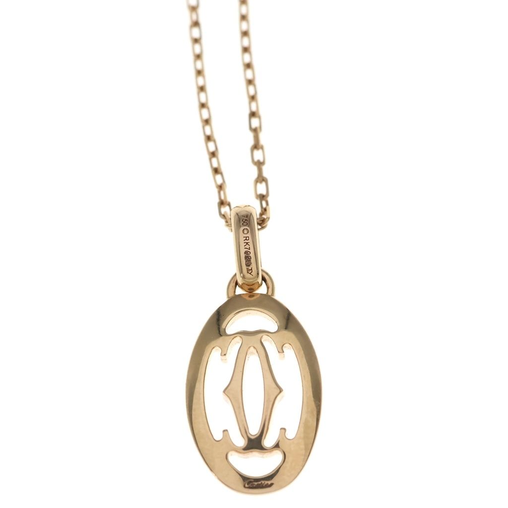 Cartier Logo Double C Necklace Diamond Pendant Chain Pink Gold PG — view 3