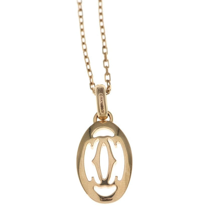 Cartier Logo Double C Necklace Diamond Pendant Chain Pink Gold PG — view 3