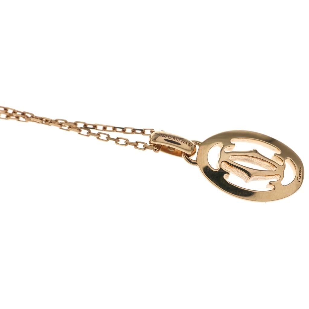 Cartier Logo Double C Necklace Diamond Pendant Chain Pink Gold PG — view 6