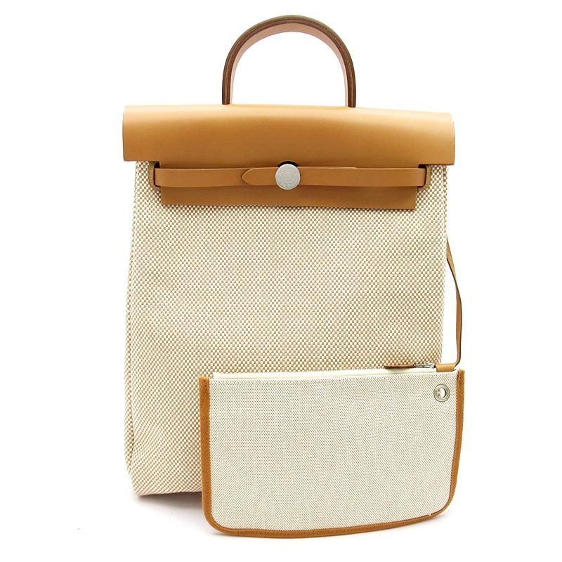 Hermes Herbag Zip a Dos Toile GM Calf Backpack Natural
