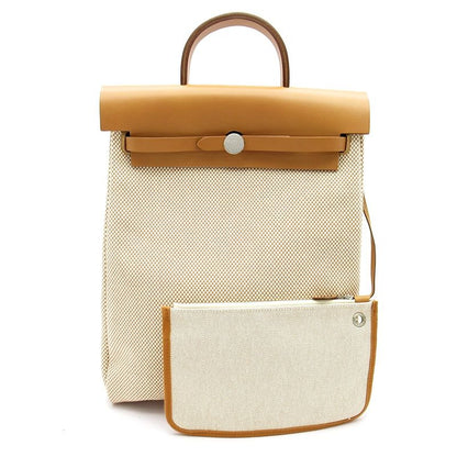 Hermes Herbag Zip a Dos Toile GM Calf Backpack Natural