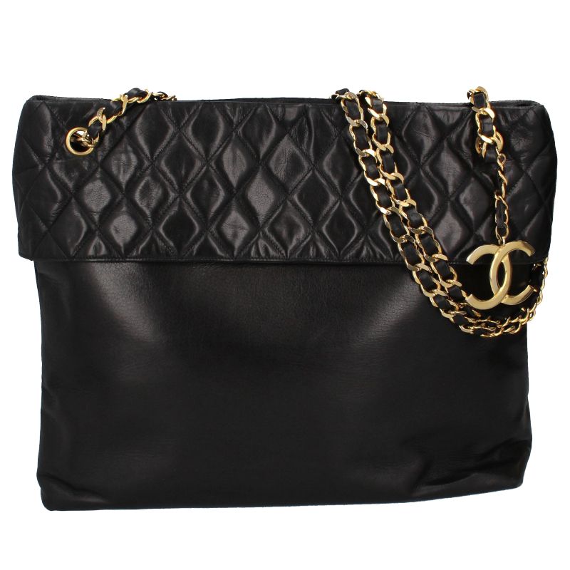 Chanel Quilted Chain Shoulder Bag Lambskin Black