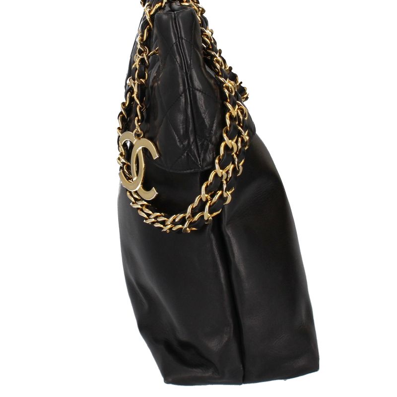 Chanel Quilted Chain Shoulder Bag Lambskin Black — view 3