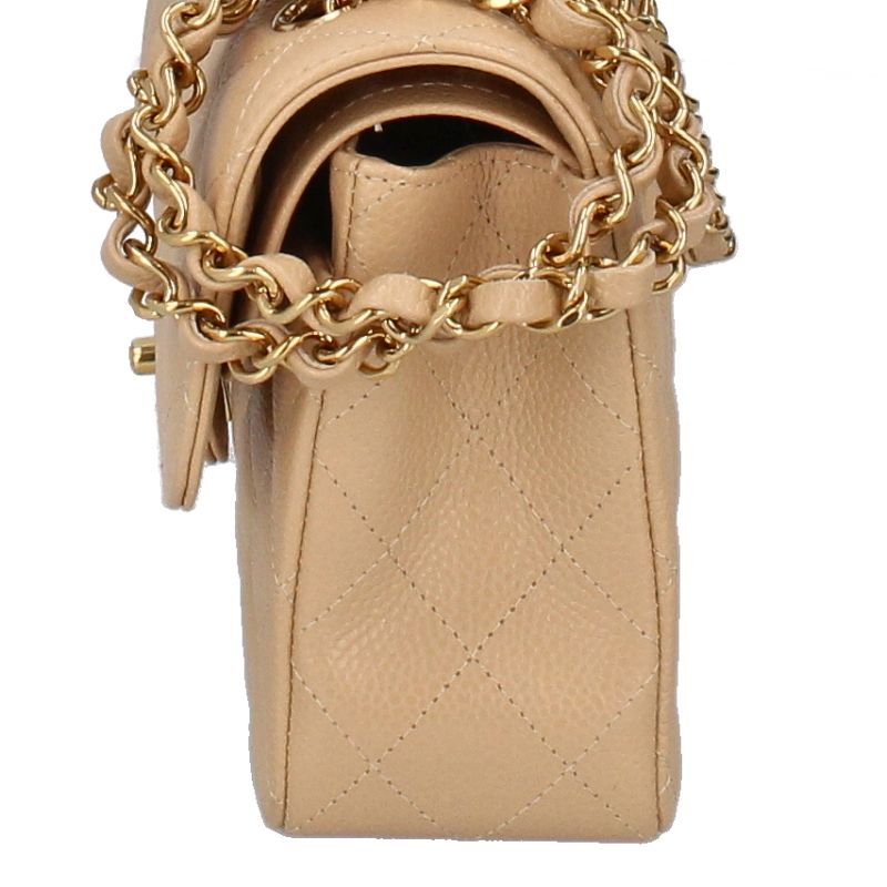 Chanel Quilted 23 Double Flap Caviar Leather Shoulder Bag Beige — view 3