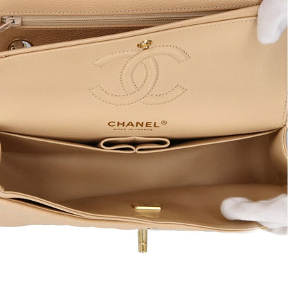 Chanel Quilted 23 Double Flap Caviar Leather Shoulder Bag Beige — view 7