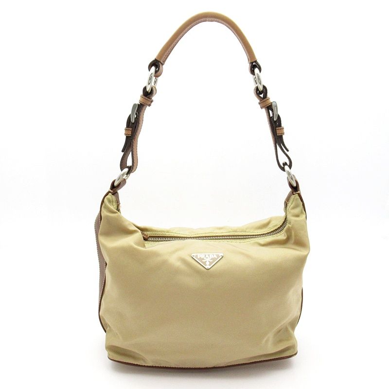 Prada Shoulder Bag Nylon Leather Beige