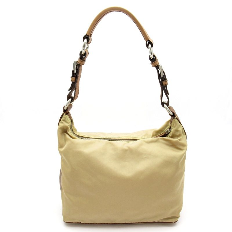 Prada Shoulder Bag Nylon Leather Beige — view 4