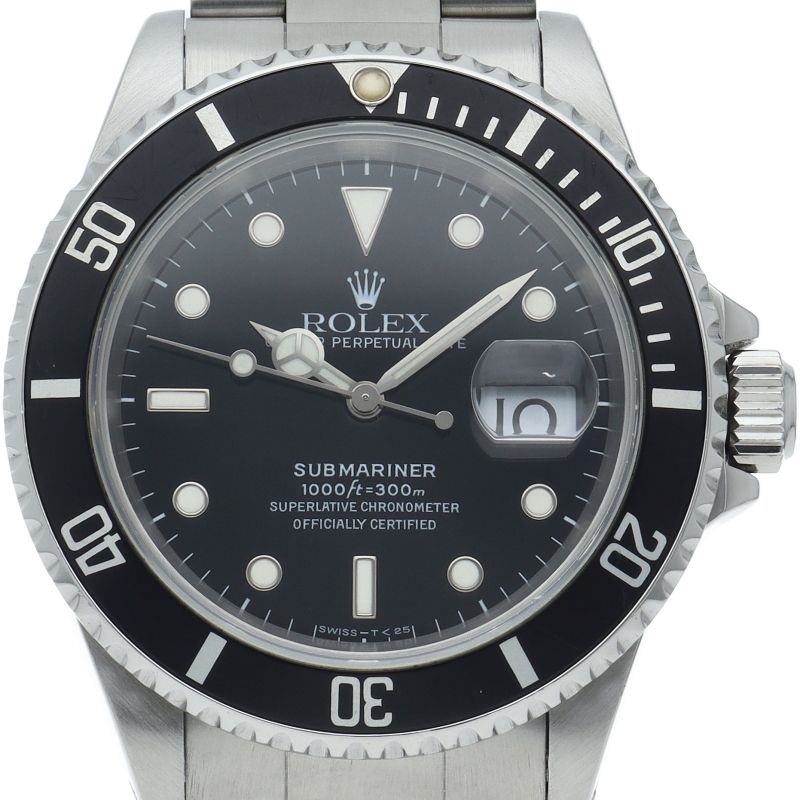 Rolex Submariner Date Tritium SS Watch Black Polished