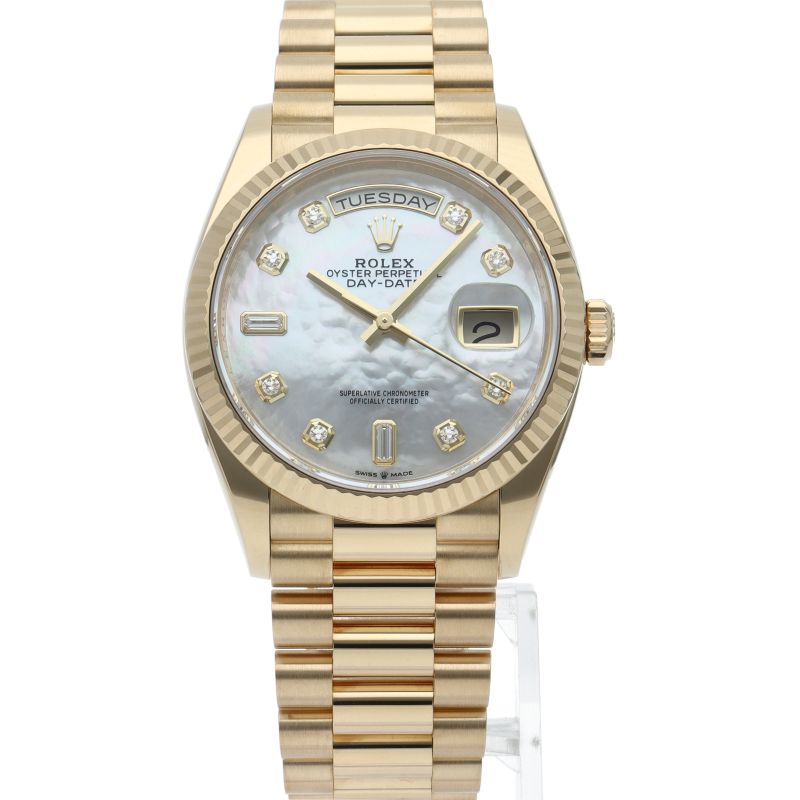 Rolex Day Date 36 Watch Diamond Shell Box 18k Yellow Gold White — view 2