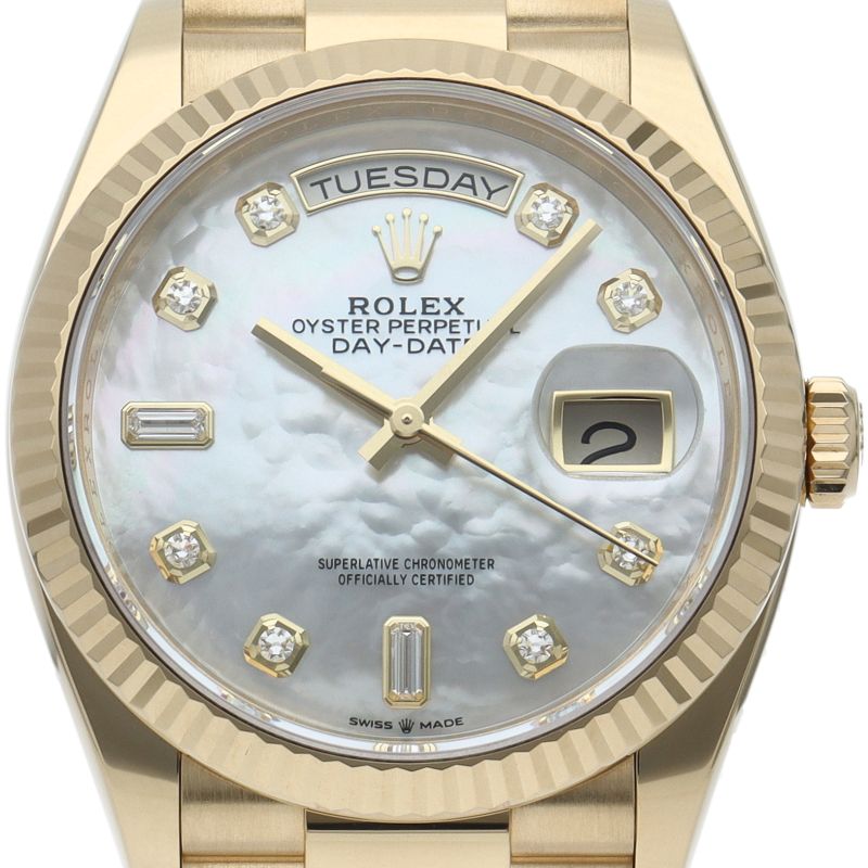 Rolex Day Date 36 Watch Diamond Shell Box 18k Yellow Gold White