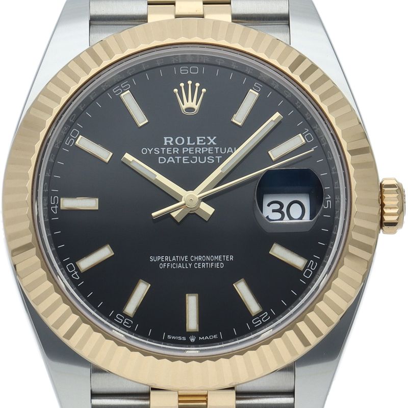 Rolex Datejust 41 Watch Jubilee Box 18k Yellow Gold SS Black Polished