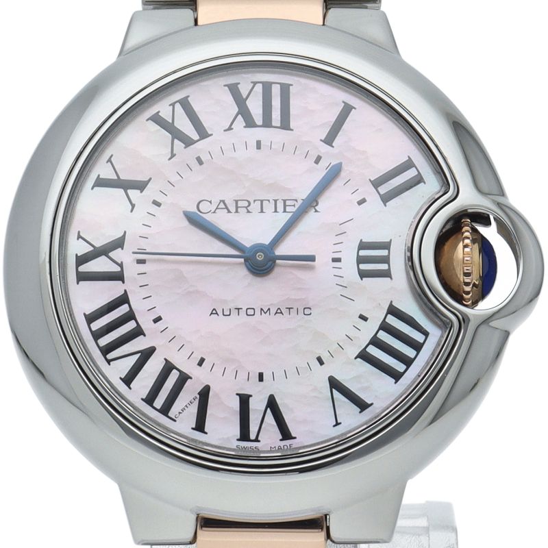 Cartier Ballon Blue MM Watch 33 mm Combination Pink Shell 18k Gold SS Pin