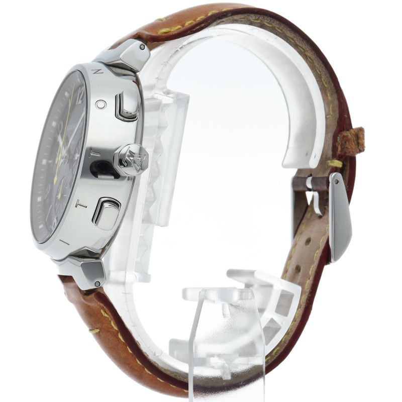 Louis Vuitton Tambour Chronograph Auto Depth 41 mm Box SS Leather Watch Brown — view 3