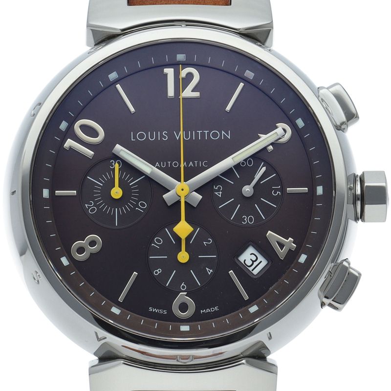 Louis Vuitton Tambour Chronograph Auto Depth 41 mm Box SS Leather Watch Brown