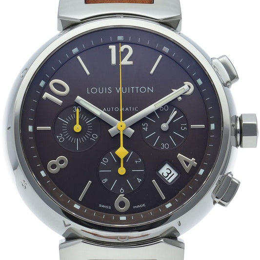 Louis Vuitton Tambour Chronograph Auto Depth 41 mm Box SS Leather Watch Brown