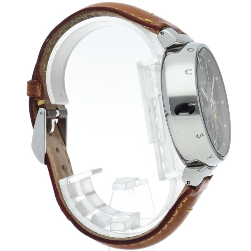 Louis Vuitton Tambour Chronograph Auto Depth 41 mm Box SS Leather Watch Brown — view 4